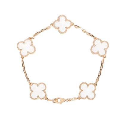 [Love Lucky]CLOVER 5 MOTIF ROCK CRYSTAL PINK GOLD BRACELET
