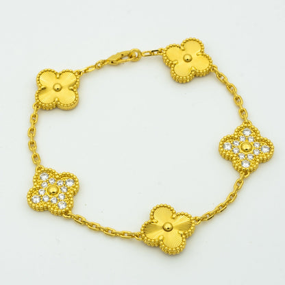 [Love Lucky]CLOVER BRACELET 5 MOTIFS GOLD DIAMOND