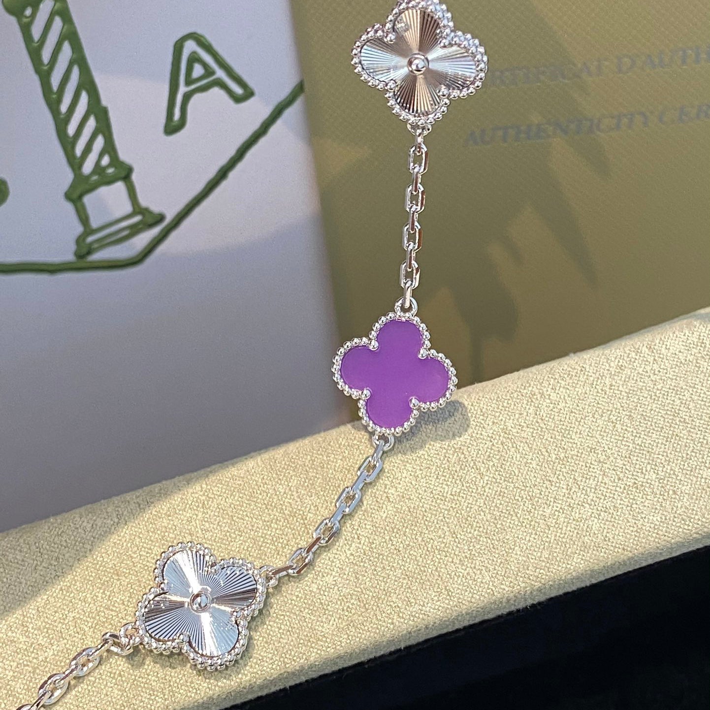 [Love Lucky]CLOVER  5 MOTIFS  PURPLE VIOLET BRACELET SILVER