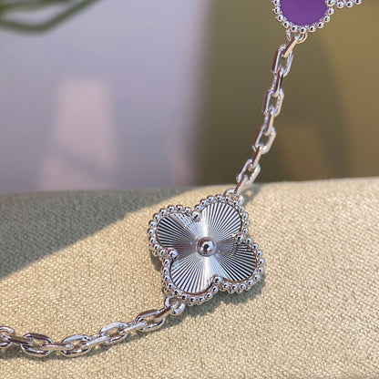 [Love Lucky]CLOVER  5 MOTIFS  PURPLE VIOLET BRACELET SILVER