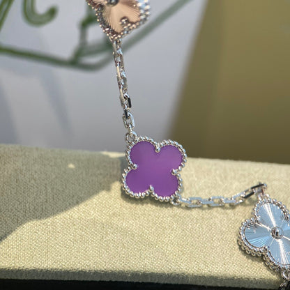 [Love Lucky]CLOVER  5 MOTIFS  PURPLE VIOLET BRACELET SILVER