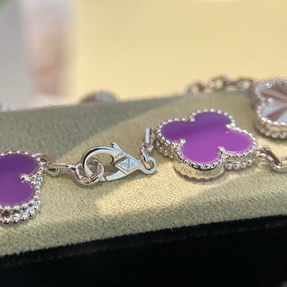 [Love Lucky]CLOVER  5 MOTIFS  PURPLE VIOLET BRACELET SILVER