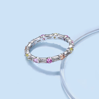 Sparkling Colorful Round Cut Tennis Ring