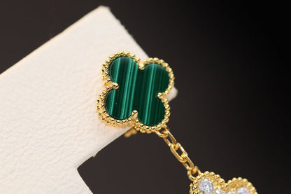 [Love Lucky]CLOVER EARRINGS GOLD MALACHITE DIAMOND 3 MOTIF