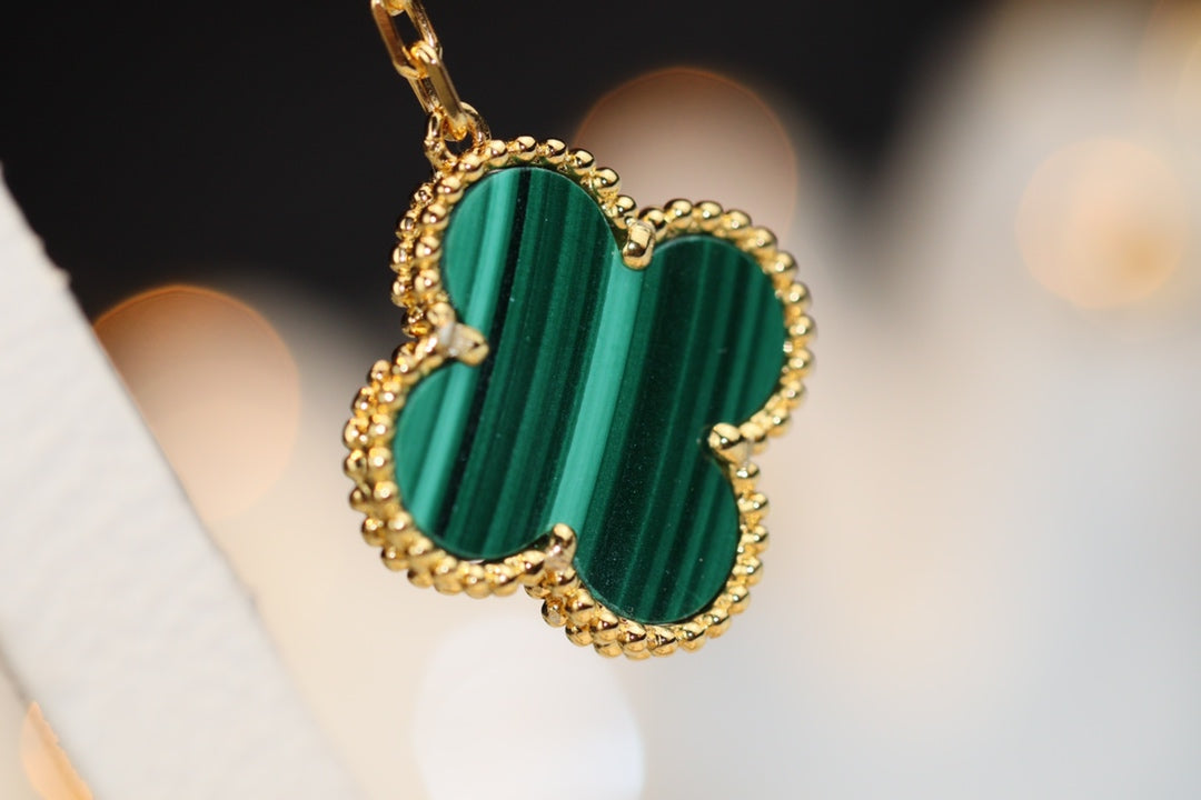 [Love Lucky]CLOVER EARRINGS GOLD MALACHITE DIAMOND 3 MOTIF
