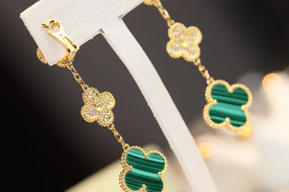 [Love Lucky]CLOVER EARRINGS GOLD MALACHITE DIAMOND 3 MOTIF