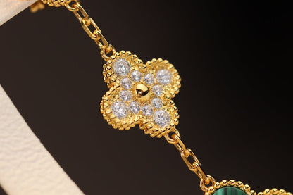 [Love Lucky]CLOVER EARRINGS GOLD MALACHITE DIAMOND 3 MOTIF