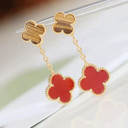 [Love Lucky]CLOVER  2 MOTIF  TIGER EYE CARNELIAN EARRINGS
