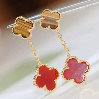 [Love Lucky]CLOVER  2 MOTIF  TIGER EYE CARNELIAN EARRINGS