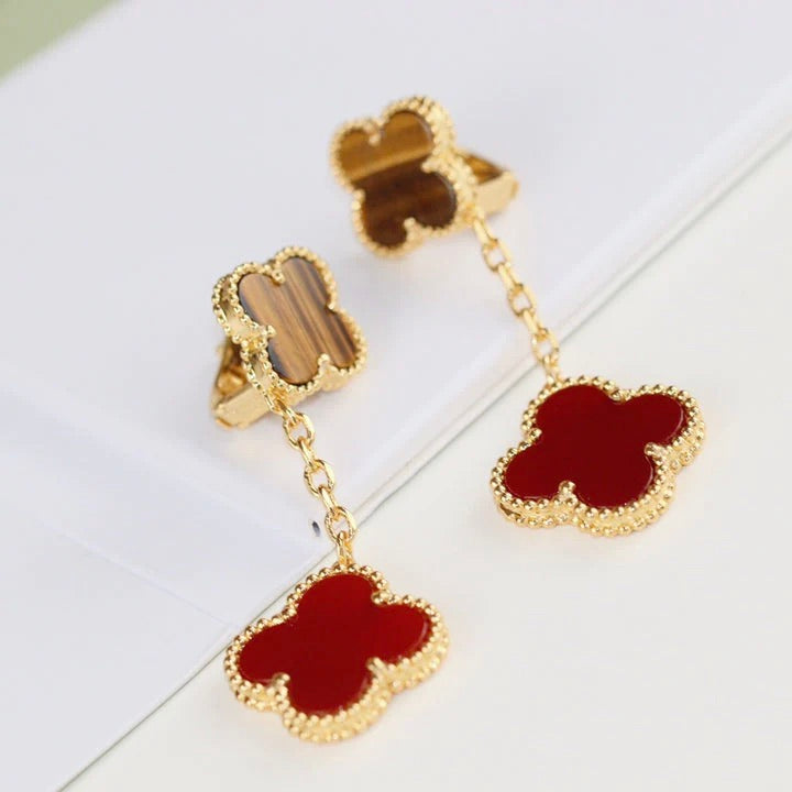 [Love Lucky]CLOVER  2 MOTIF  TIGER EYE CARNELIAN EARRINGS