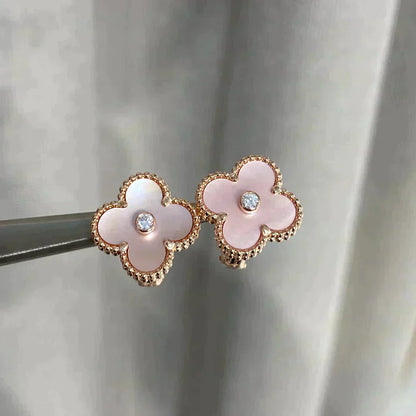 [Love Lucky]CLOVER MEDIUM 1 MOTIFS  PINK MOP DIAMOND EARRINGS
