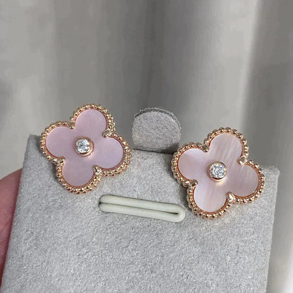 [Love Lucky]CLOVER MEDIUM 1 MOTIFS  PINK MOP DIAMOND EARRINGS