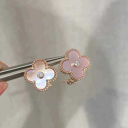 [Love Lucky]CLOVER MEDIUM 1 MOTIFS  PINK MOP DIAMOND EARRINGS