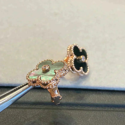 [Love Lucky]CLOVER MEDIUM 1 MOTIFS GRAY MOP  DIAMOND EARRINGS