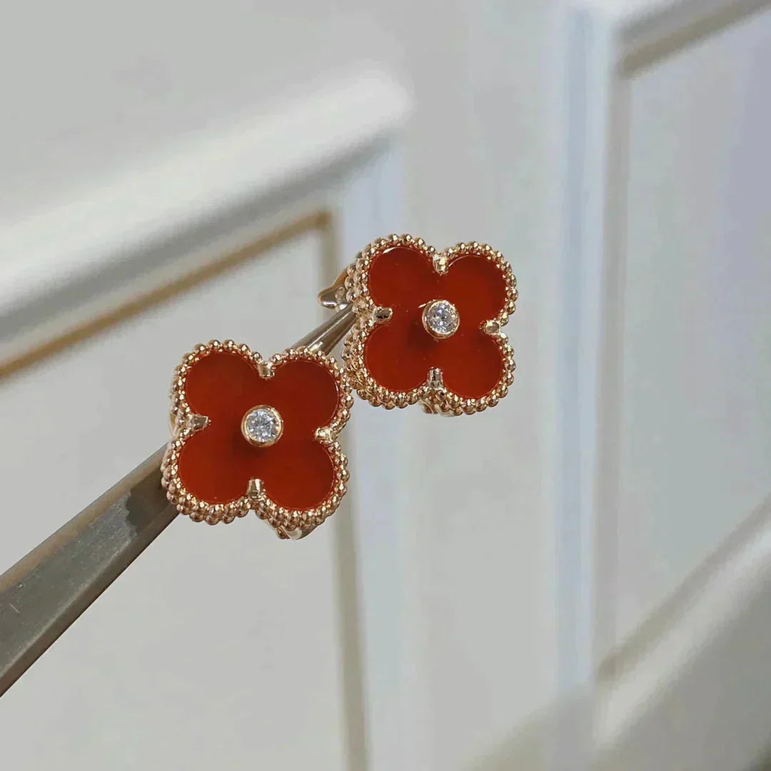 [Love Lucky]CLOVER MEDIUM 1 MOTIFS CARNELIAN  DIAMOND earrings