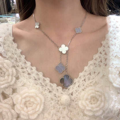[Love Lucky]CLOVER MOP CHALCEDONY NECKLACE SILVER 6 MOTIF