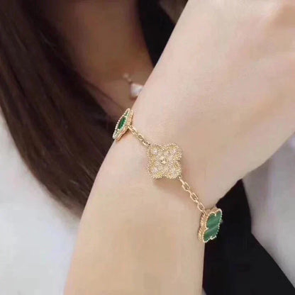 [Love Lucky]CLOVER  5 MOTIF MALACHITE DIAMOND BRACELET