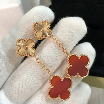[Love Lucky]CLOVER 2 MOTIF  LASER CARNELIAN EARRINGS