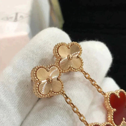 [Love Lucky]CLOVER 2 MOTIF  LASER CARNELIAN EARRINGS