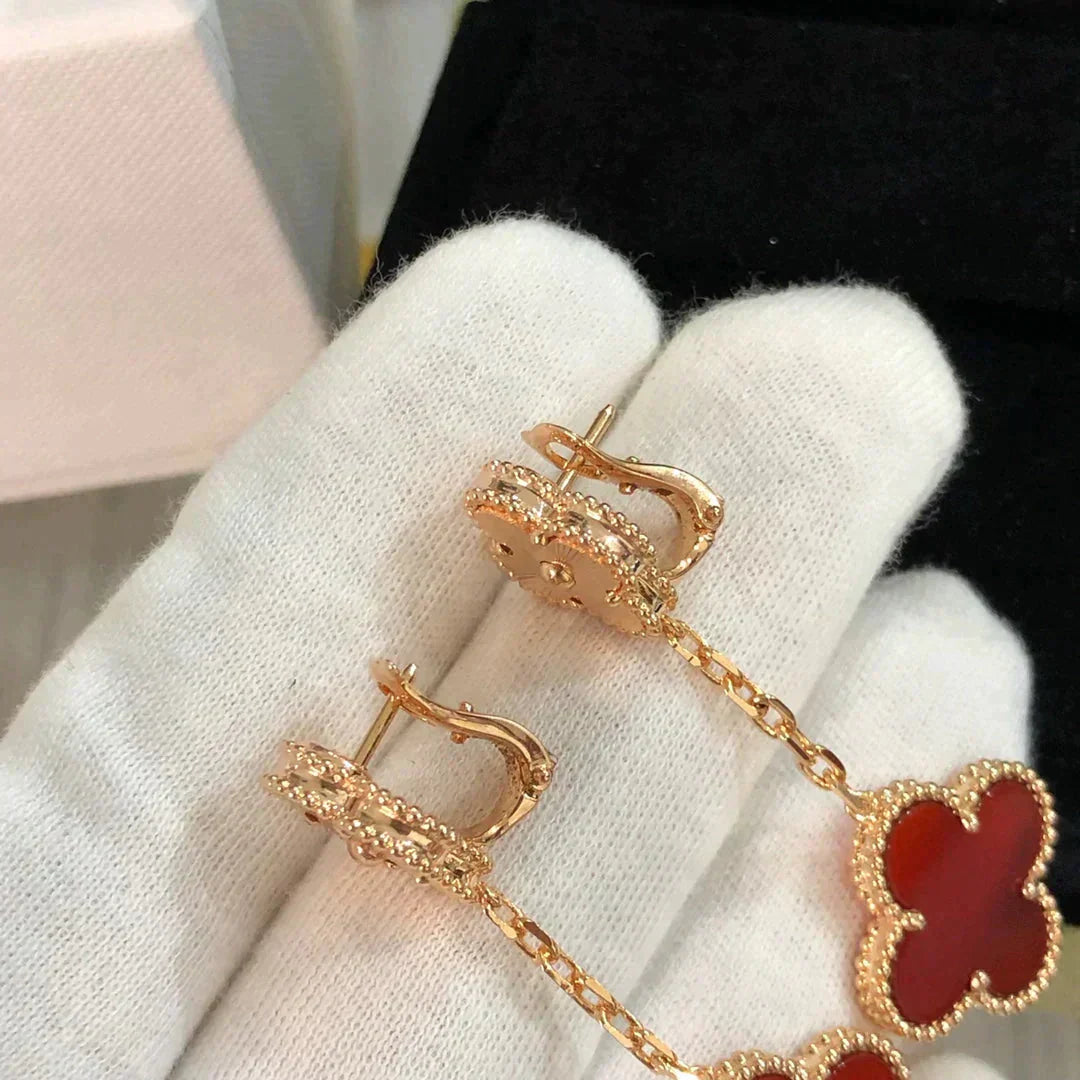 [Love Lucky]CLOVER 2 MOTIF  LASER CARNELIAN EARRINGS