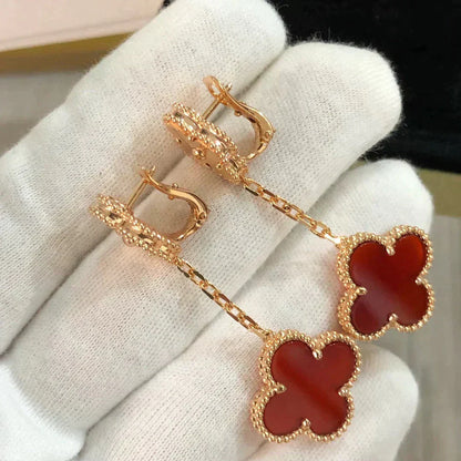 [Love Lucky]CLOVER 2 MOTIF  LASER CARNELIAN EARRINGS