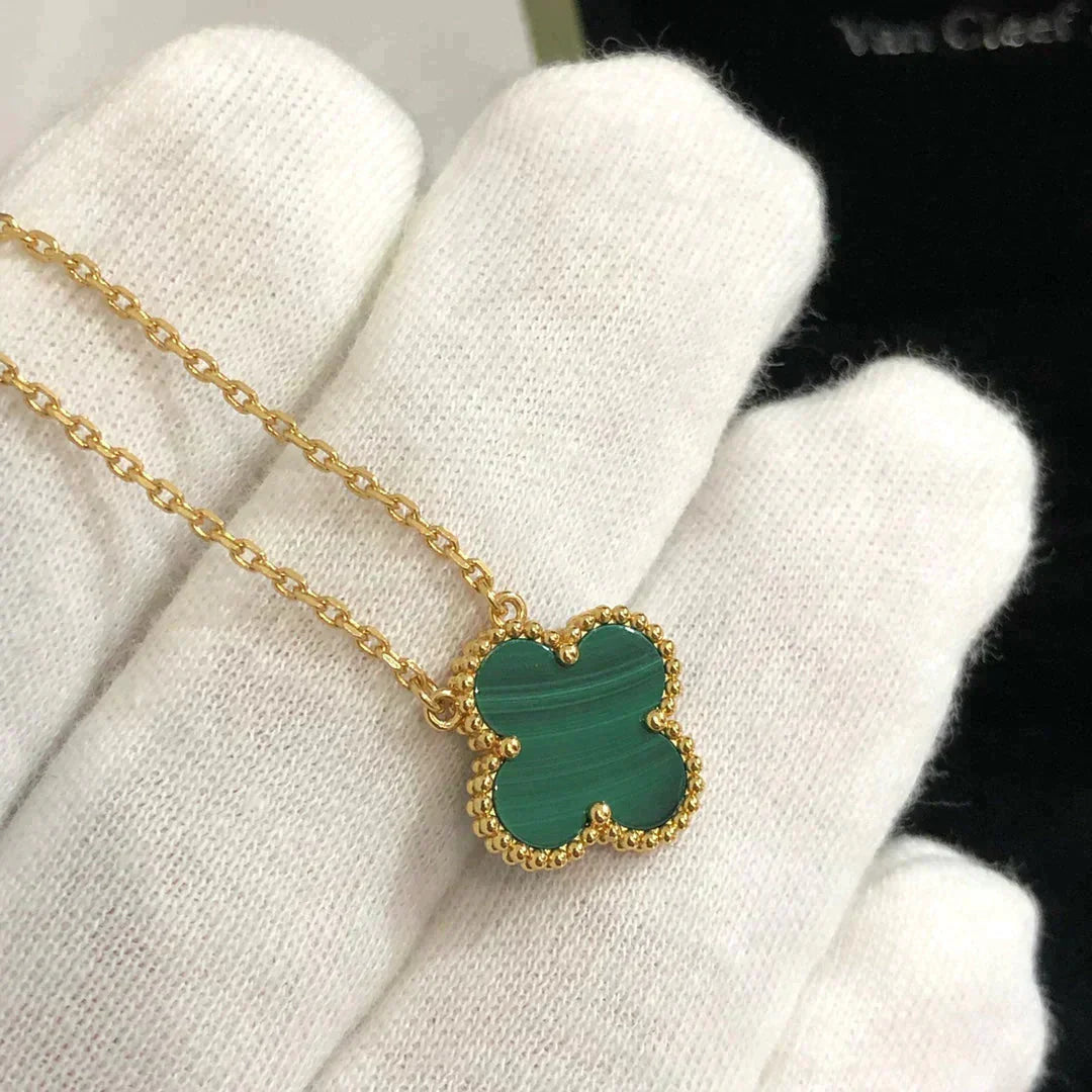 [Love Lucky]CLOVER 15MM MALACHITE SINGLE FLOWER  NECKLACE