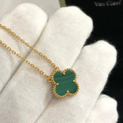 [Love Lucky]CLOVER 15MM MALACHITE SINGLE FLOWER  NECKLACE