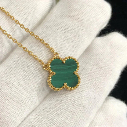 [Love Lucky]CLOVER 15MM MALACHITE SINGLE FLOWER  NECKLACE
