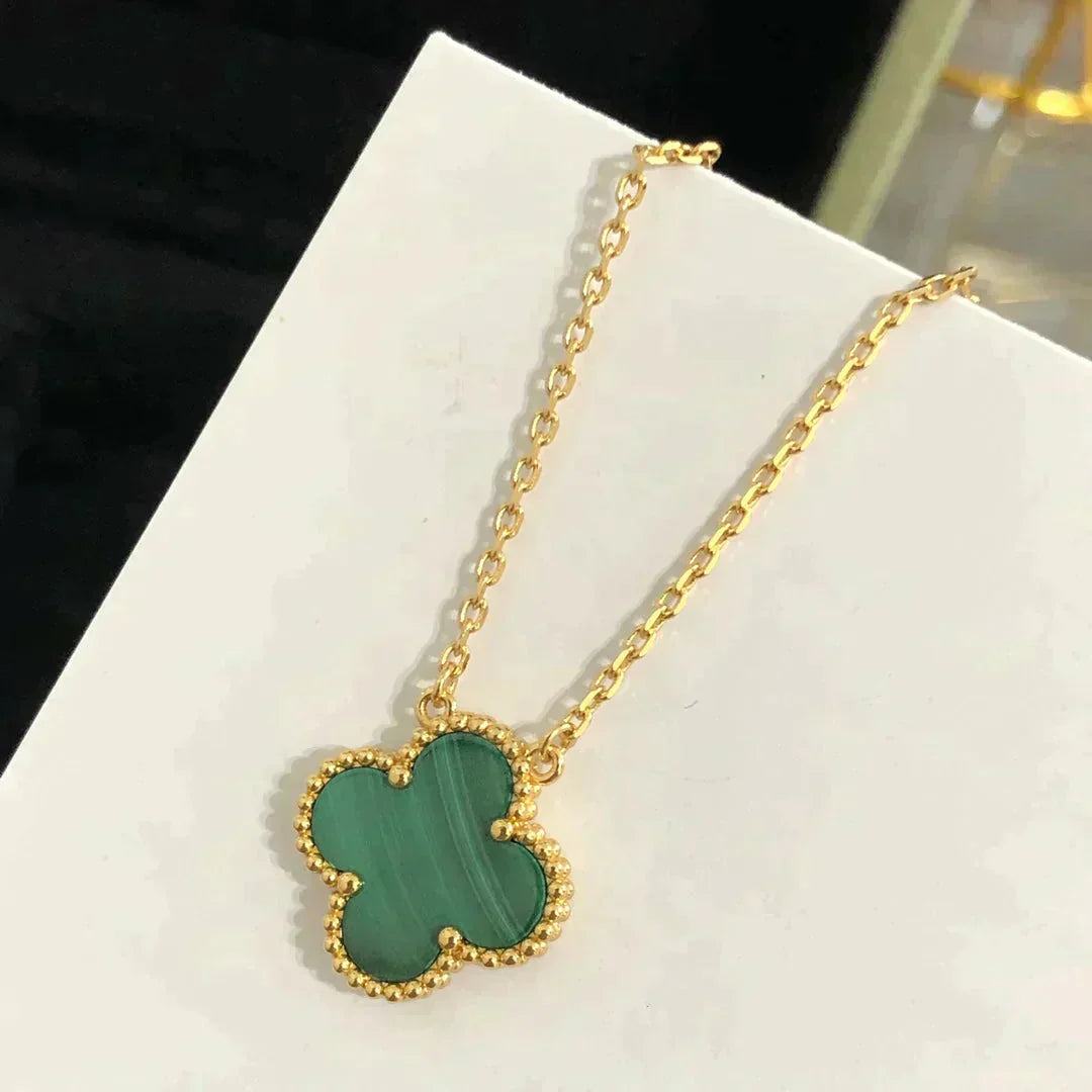 [Love Lucky]CLOVER 15MM MALACHITE SINGLE FLOWER  NECKLACE
