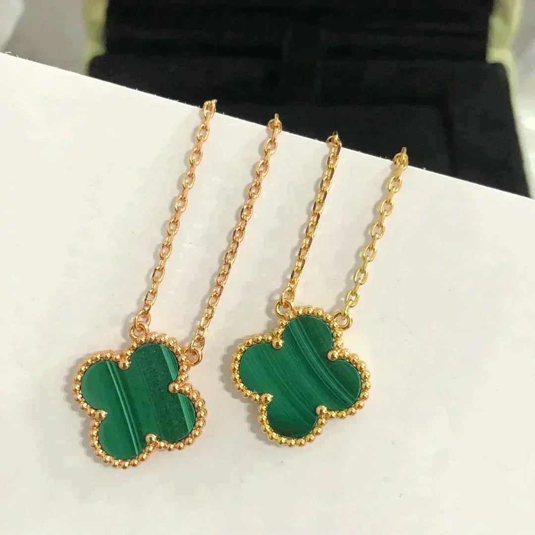 [Love Lucky]CLOVER 15MM MALACHITE SINGLE FLOWER  NECKLACE