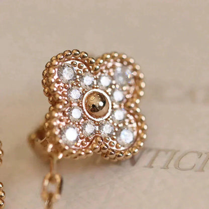 [Love Lucky]CLOVER MEDIUM 1 MOTIFS FUll DIAMOND EARRINGS