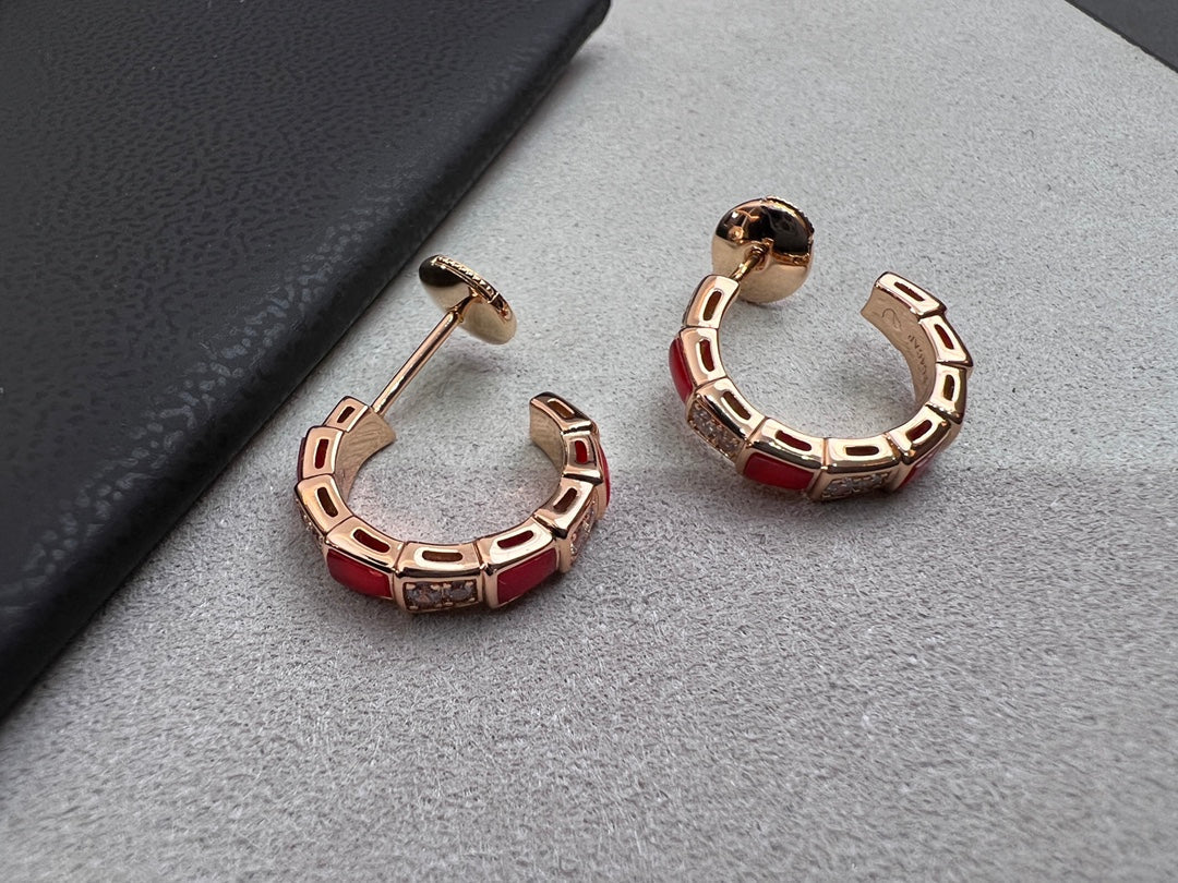 [Love Lucky]SERPENTI CARNELIAN PINK GOLD EARRINGS