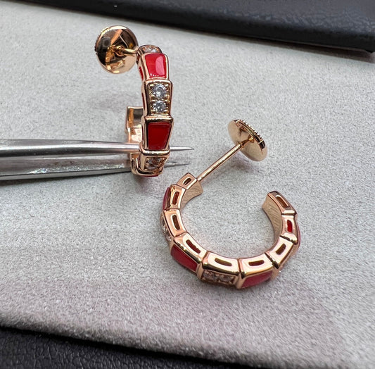 [Love Lucky]SERPENTI CARNELIAN PINK GOLD EARRINGS