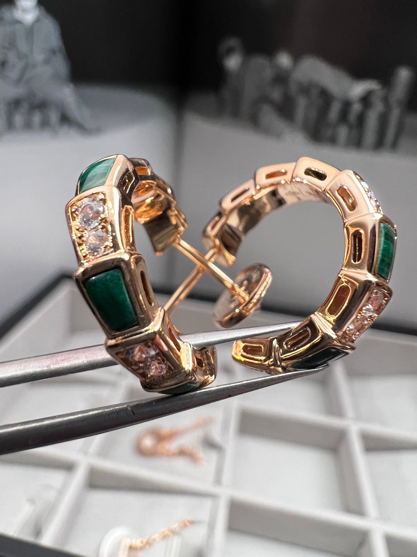 [Love Lucky]SERPENTI MALACHITE PINK GOLD EARRINGS