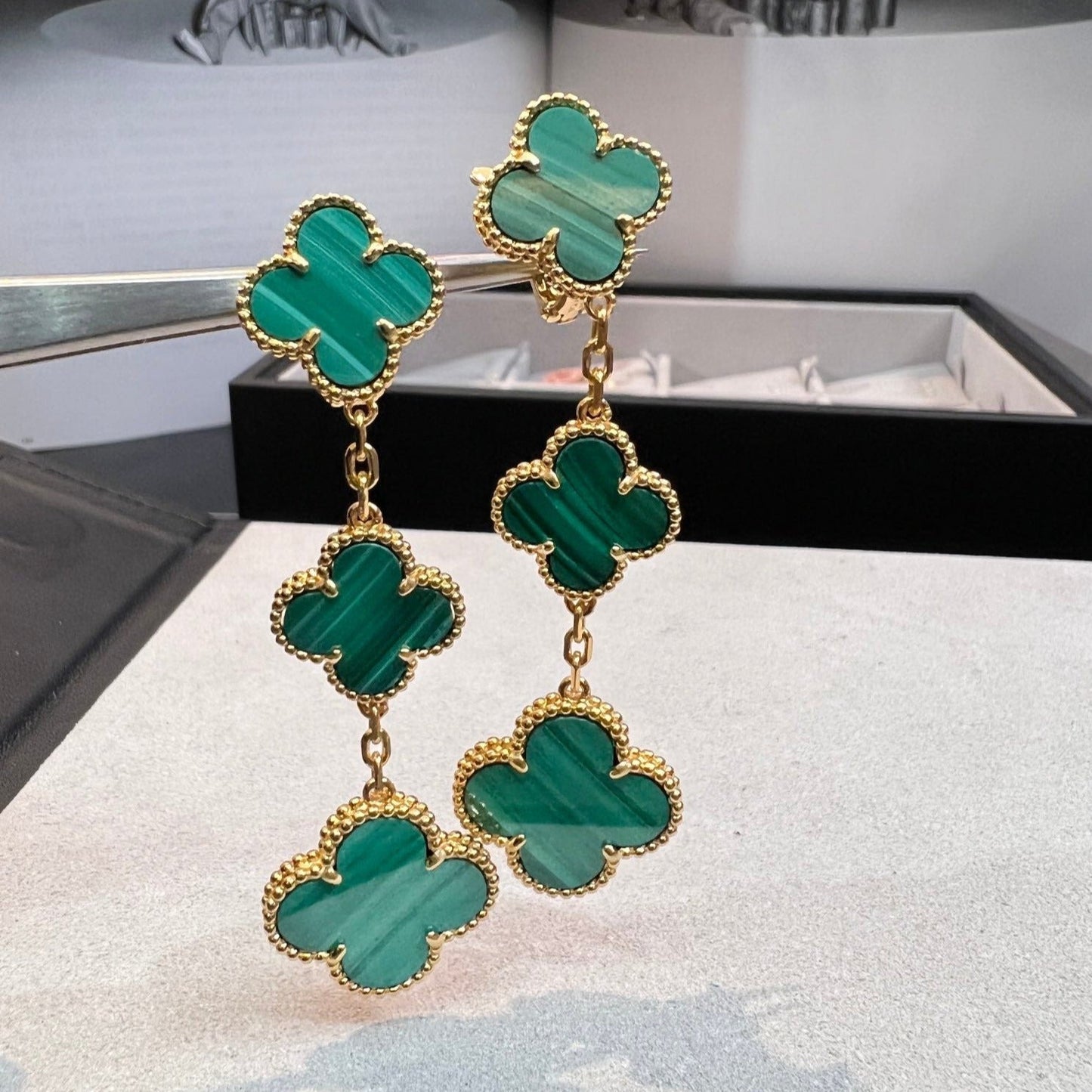 [Love Lucky]CLOVER MALACHITE 3 MOTIFS GOLD
