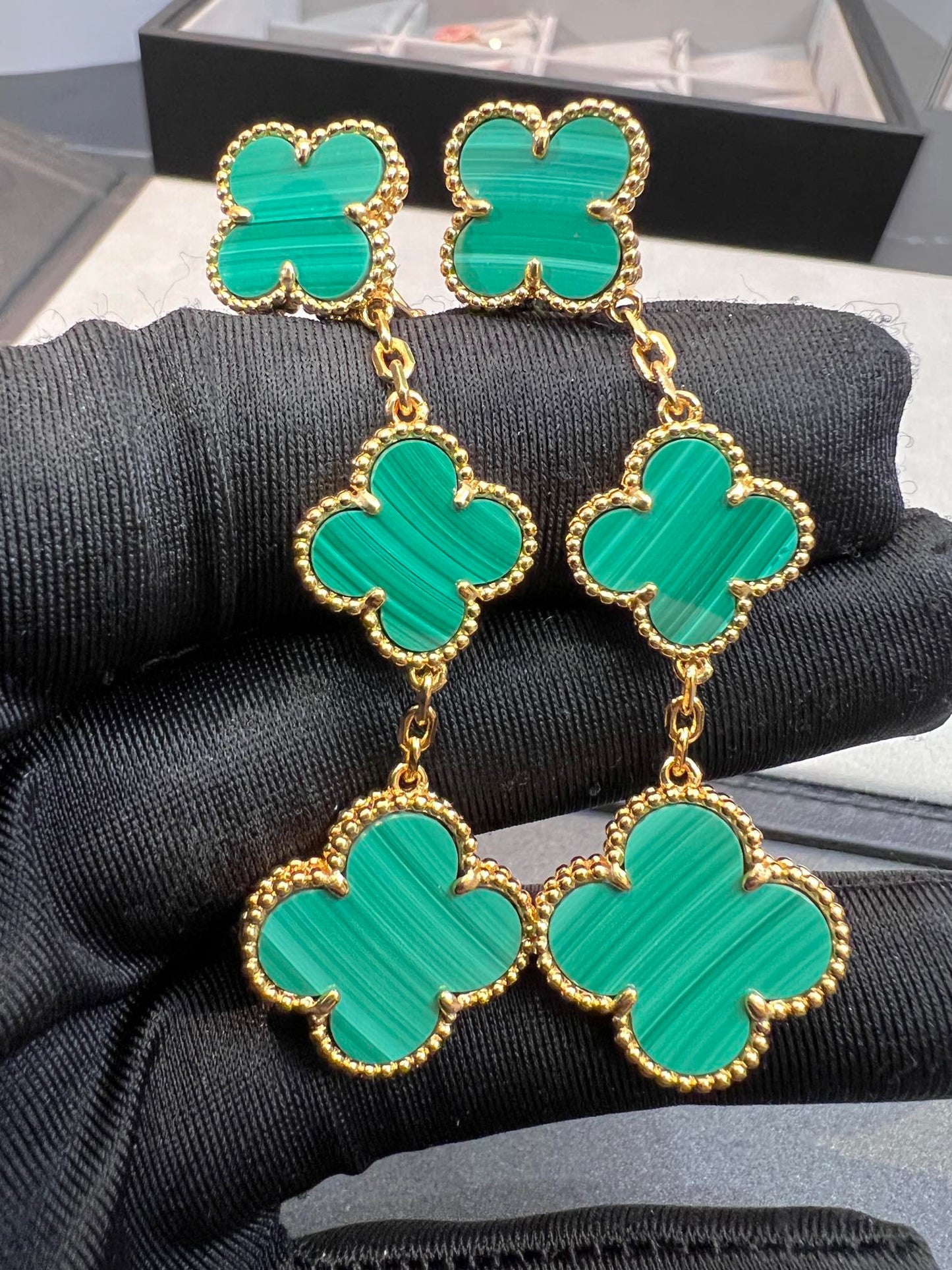 [Love Lucky]CLOVER MALACHITE 3 MOTIFS GOLD