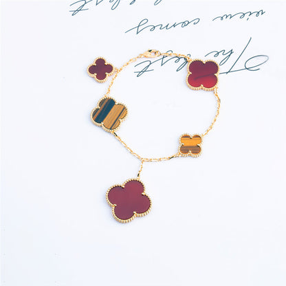 [Love Lucky]CLOVER BRACELET 5 MOTIFS CARNELIAN TIGER EYE