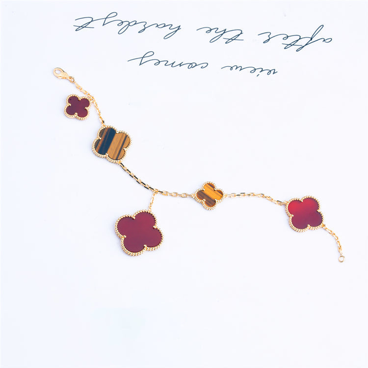 [Love Lucky]CLOVER BRACELET 5 MOTIFS CARNELIAN TIGER EYE