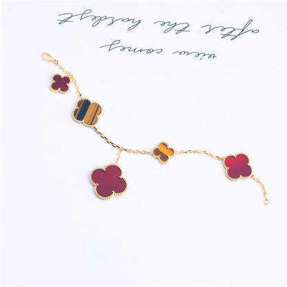[Love Lucky]CLOVER BRACELET 5 MOTIFS CARNELIAN TIGER EYE