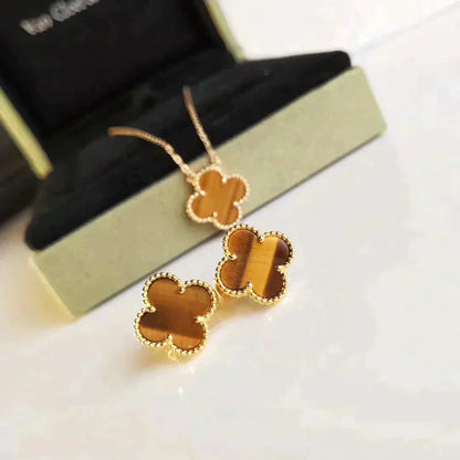 [Love Lucky]CLOVER MEDIUM 1 MOTIFS TIGER EYE EARRINGS