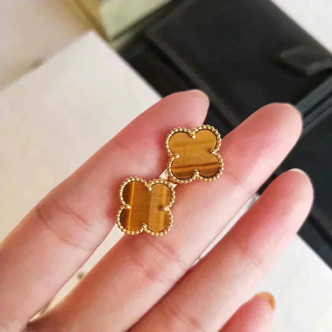 [Love Lucky]CLOVER MEDIUM 1 MOTIFS TIGER EYE EARRINGS