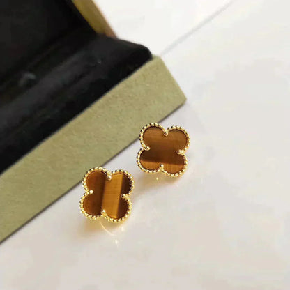 [Love Lucky]CLOVER MEDIUM 1 MOTIFS TIGER EYE EARRINGS