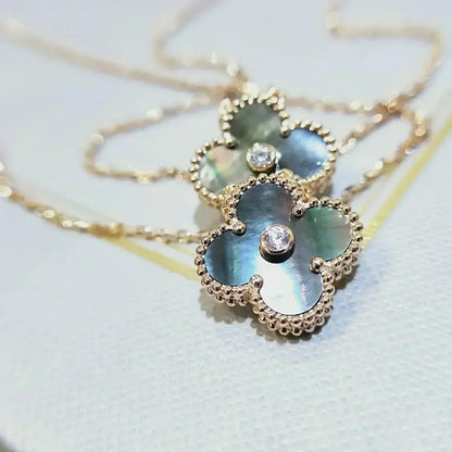 [Love Lucky]CLOVER 15MM DIAMOND AND MOTHER-OF-GREY NECKLACE