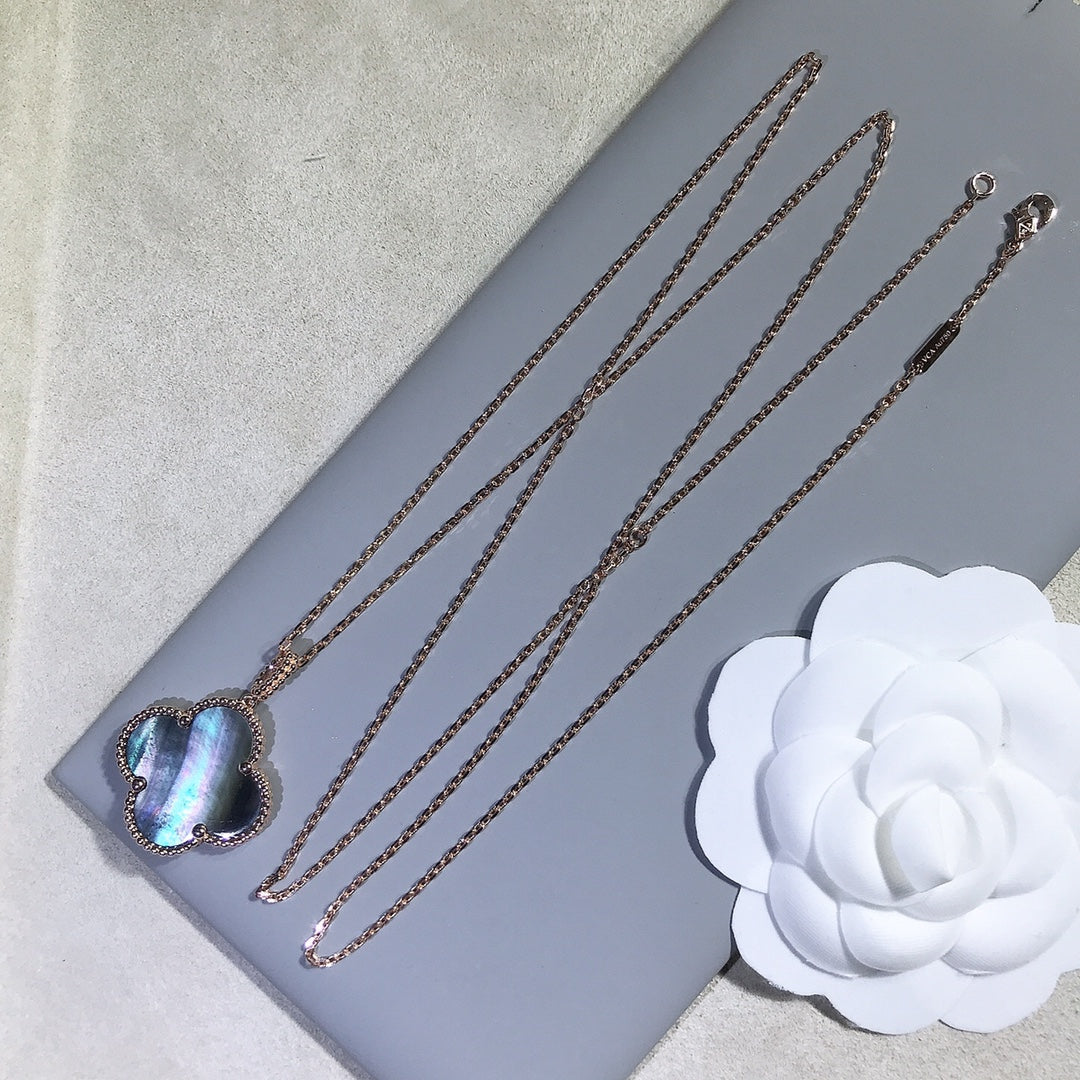 [Love Lucky]CLOVER 25MM GOLD DARK MOP BIG CLOVER NECKLACE