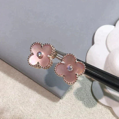 [Love Lucky]CLOVER MEDIUM 1 MOTIFS  PINK MOP DIAMOND EARRINGS