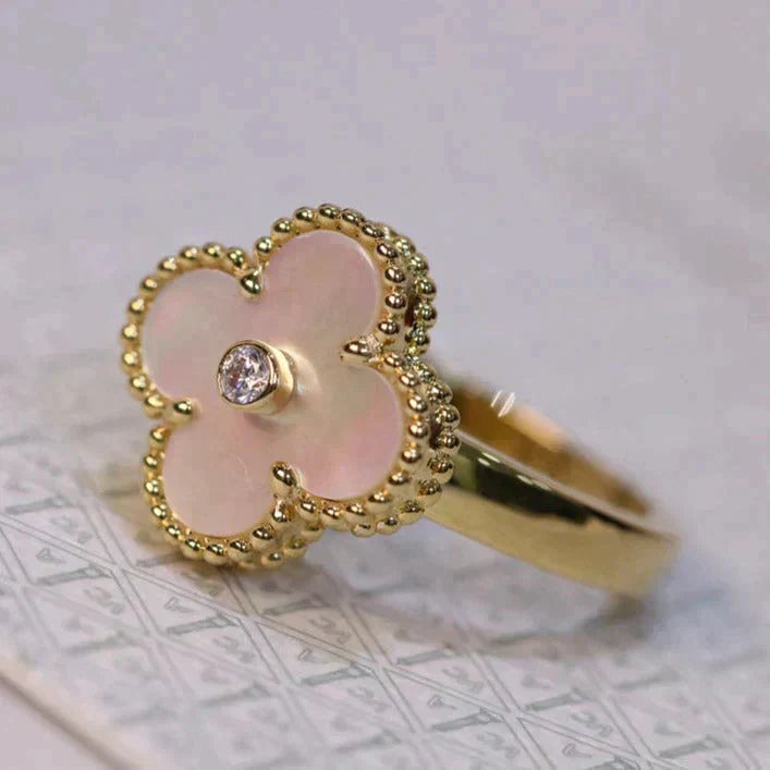 [Love Lucky]CLOVER PINK MOP RING GOLD DIAMOND