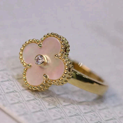 [Love Lucky]CLOVER PINK MOP RING GOLD DIAMOND
