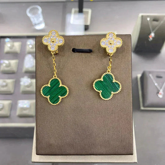 [Love Lucky]CLOVER  2 MOTIFS  DIAMOND  EARRINGS (MULTIPLE CHOICESç´