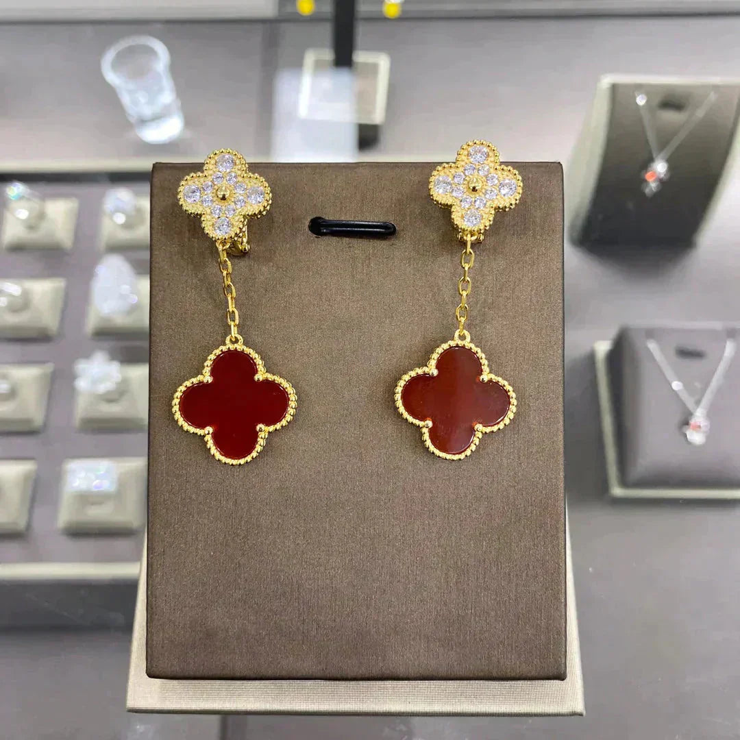 [Love Lucky]CLOVER  2 MOTIFS  DIAMOND  EARRINGS (MULTIPLE CHOICESç´