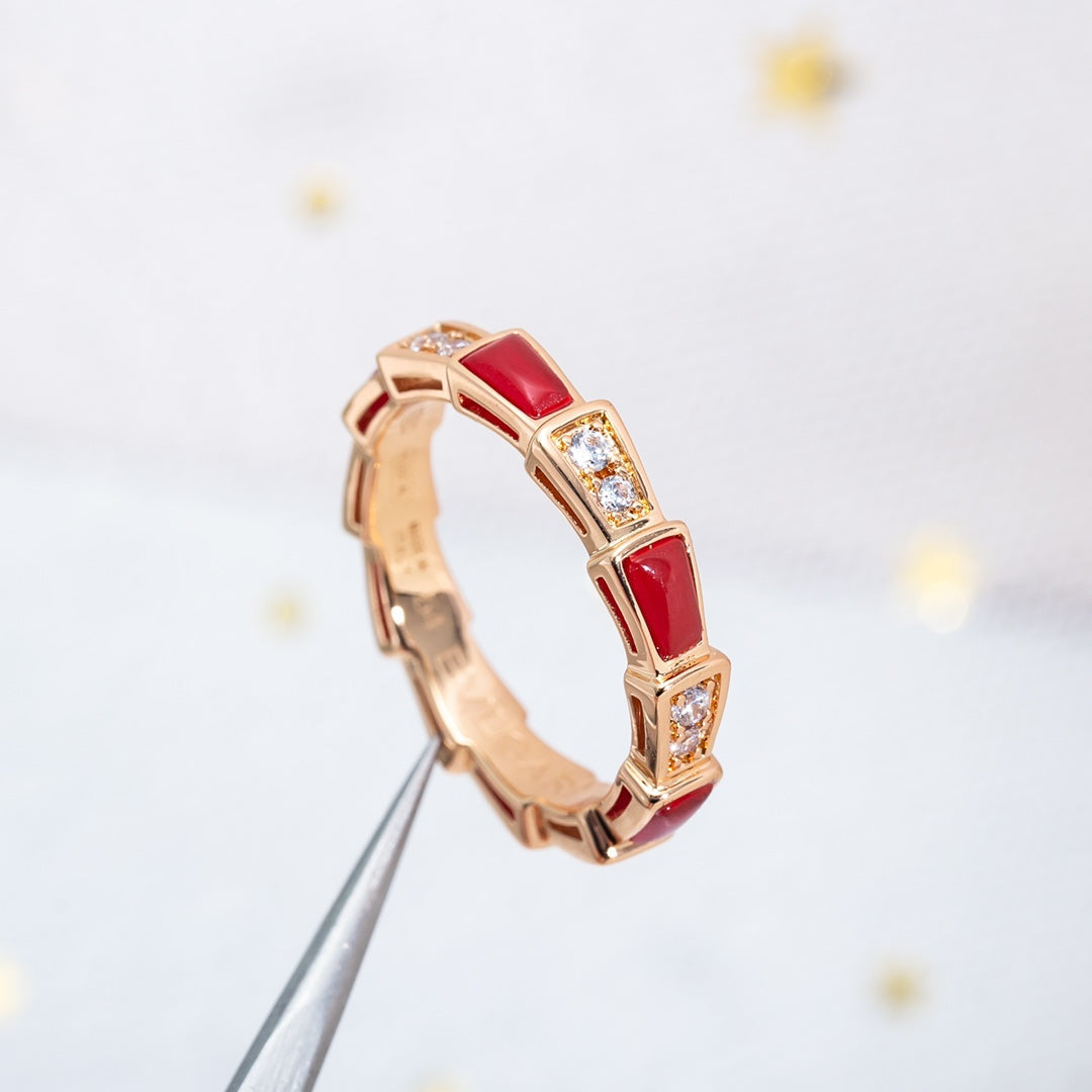 [Love Lucky]SERPENTI RING PINK GOLD CARNELIAN DIAMOND 3MM
